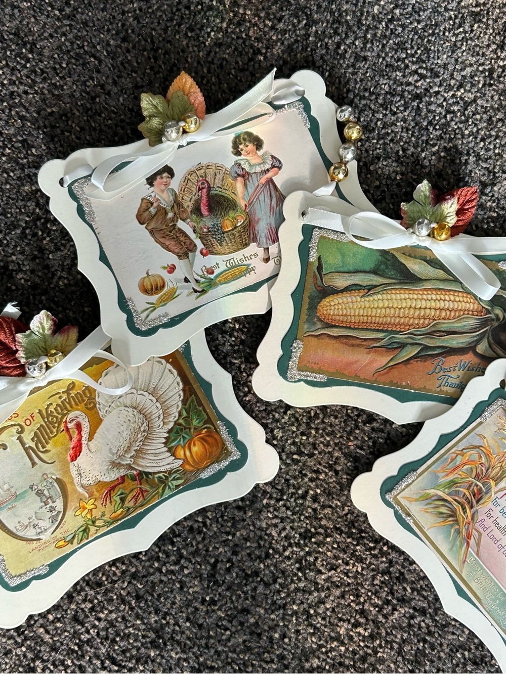 Thanksgiving garland 1900s vintage repurposed holiday postcards